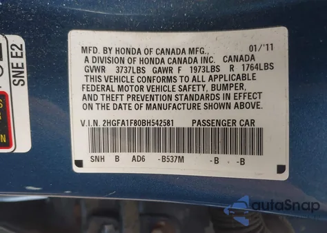 2011 Honda Civic Ex from USA, damaged, VIN 2HGFA1F80BH542581